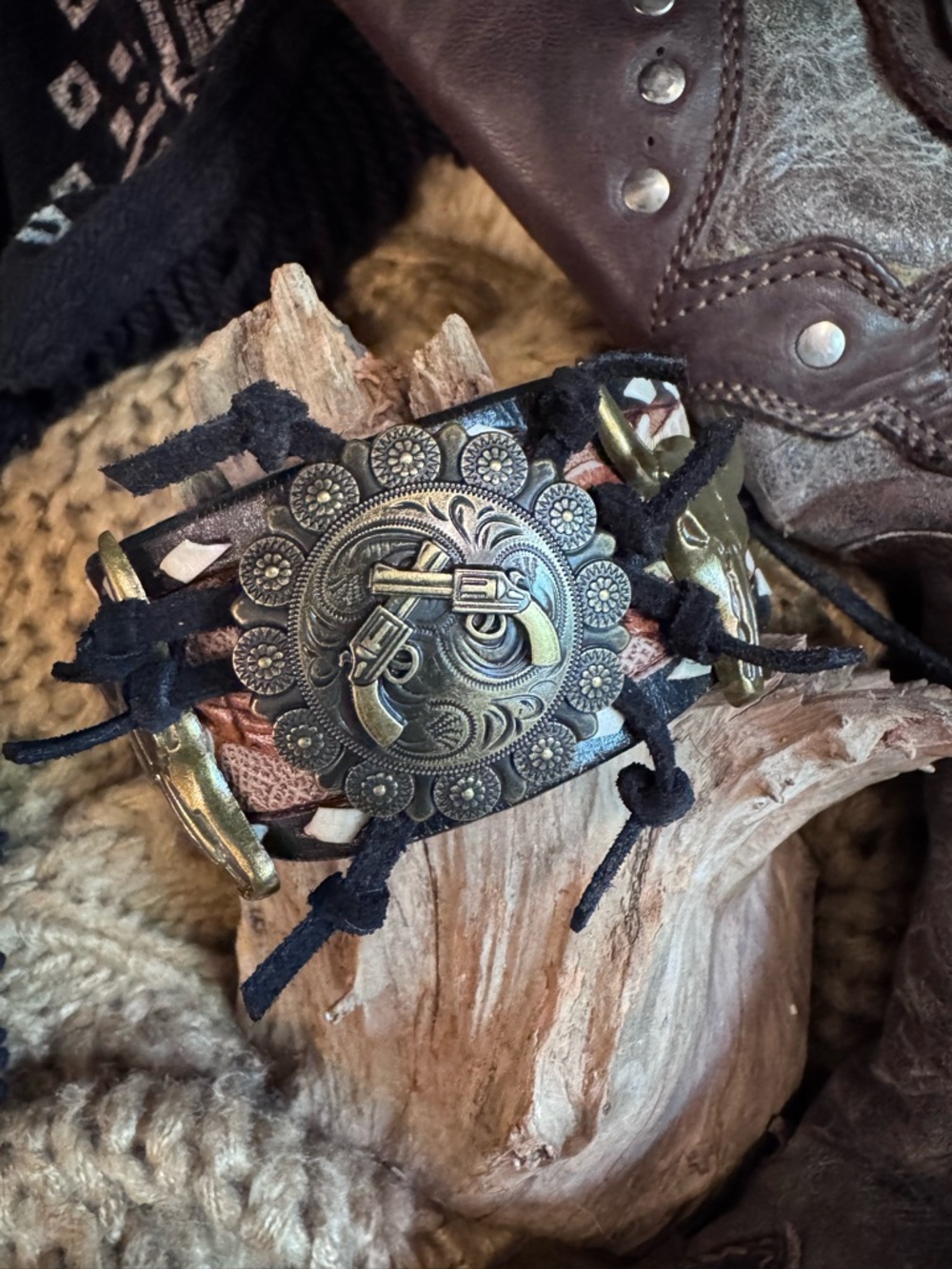 OOAK Artisan Genuine Leather Hand-tooled Bracelet